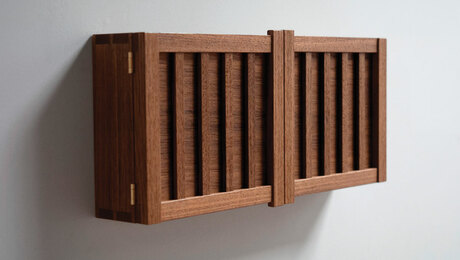 Teak floating shoji wall cabinet